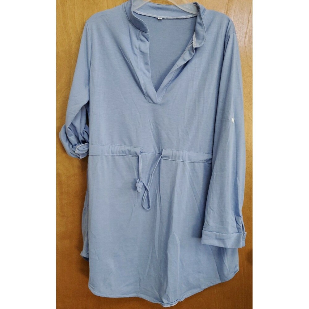 Misses size M blue long shirt with middle tie long sleeve v Neck